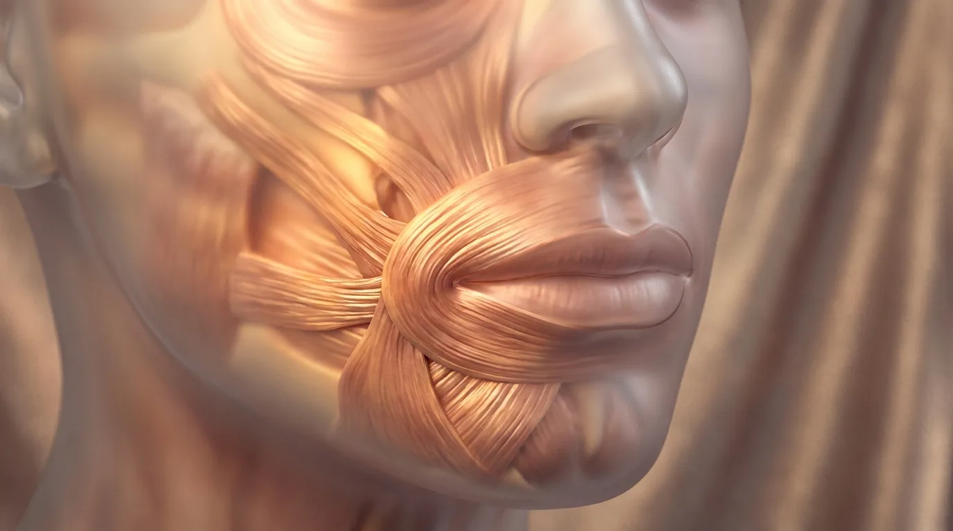 Illustrazione anatomica della muscolatura facciale — anche la muscolatura di bocca e labbra si può allenare in modo mirato