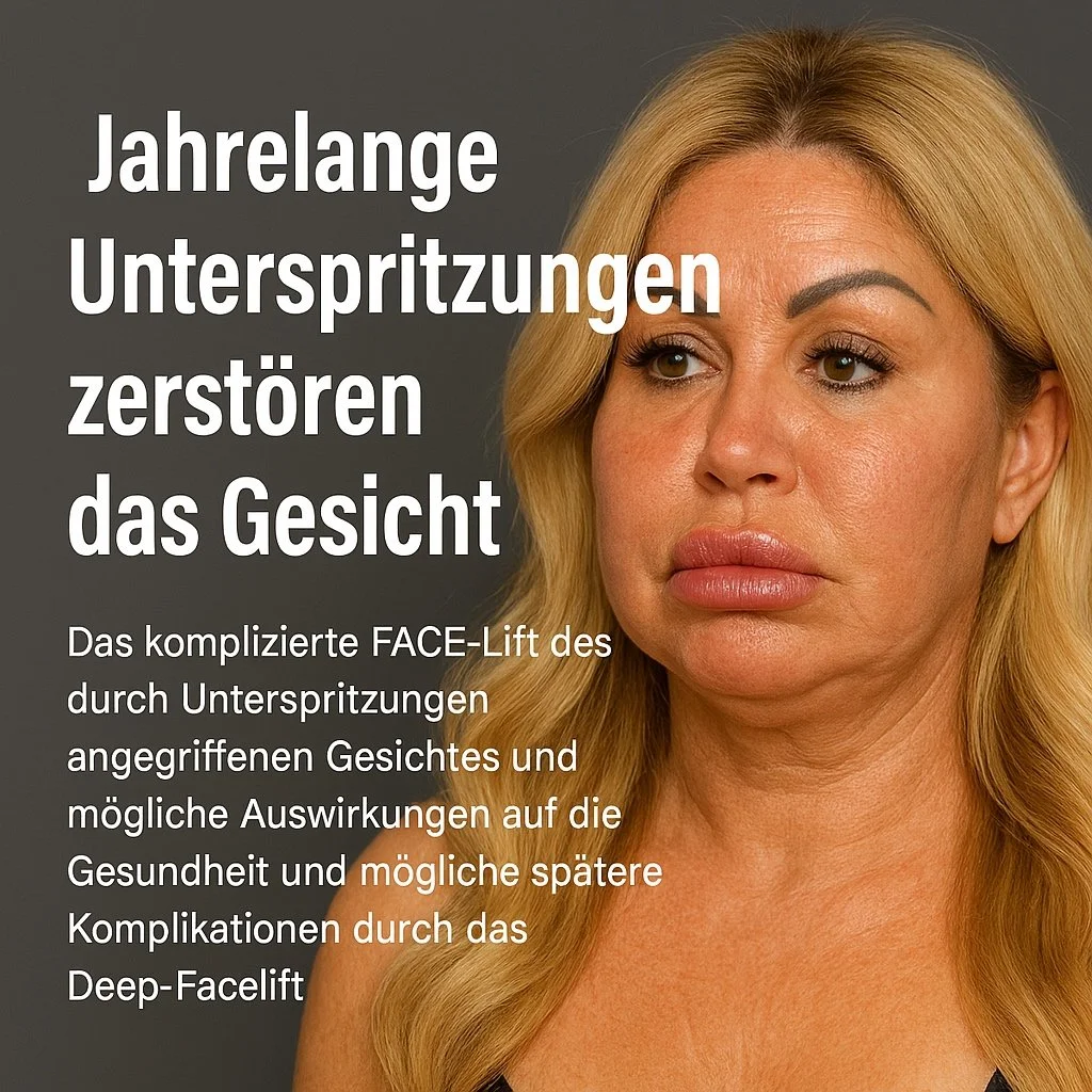 Rostro de mujer con mejillas y labios sobrecargados de relleno – imagen típica tras años de infiltraciones